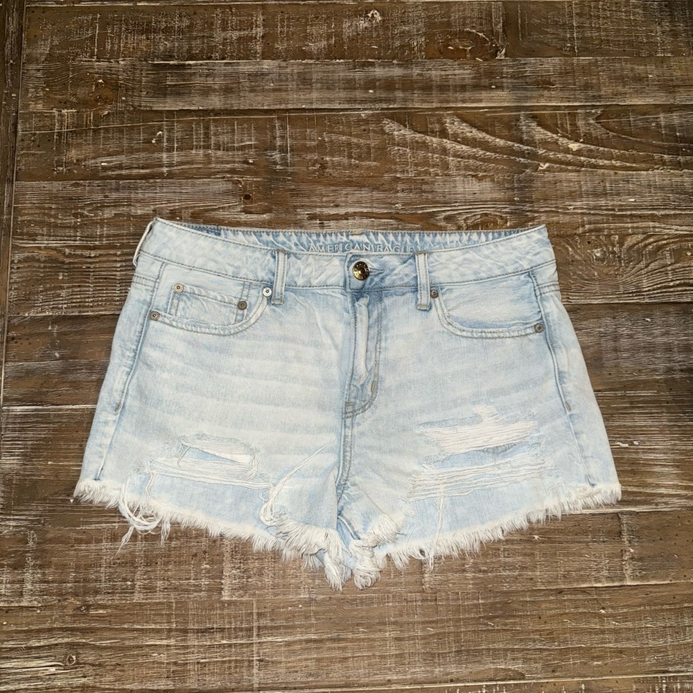 American Eagle Outfitters Light Wash Frayed Jean Shorts